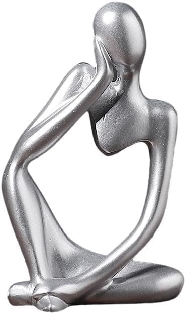 Creative Resin Thinker Minimal Abstract Art Sculpture Statue Figurines Home Office Bookshelf Desktop Decor (Silver, Left, Small)