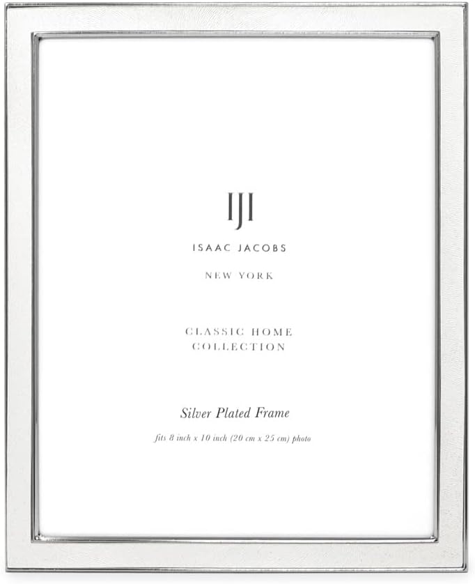 Isaac Jacobs 8x10 White Textured Leather (Vertical & Horizontal) & Silver Metal Picture Frame, with Black Fabric Easel, Wall-Mountable, Made for Tabletop, Home or Office (8x10, White W/ Silver)