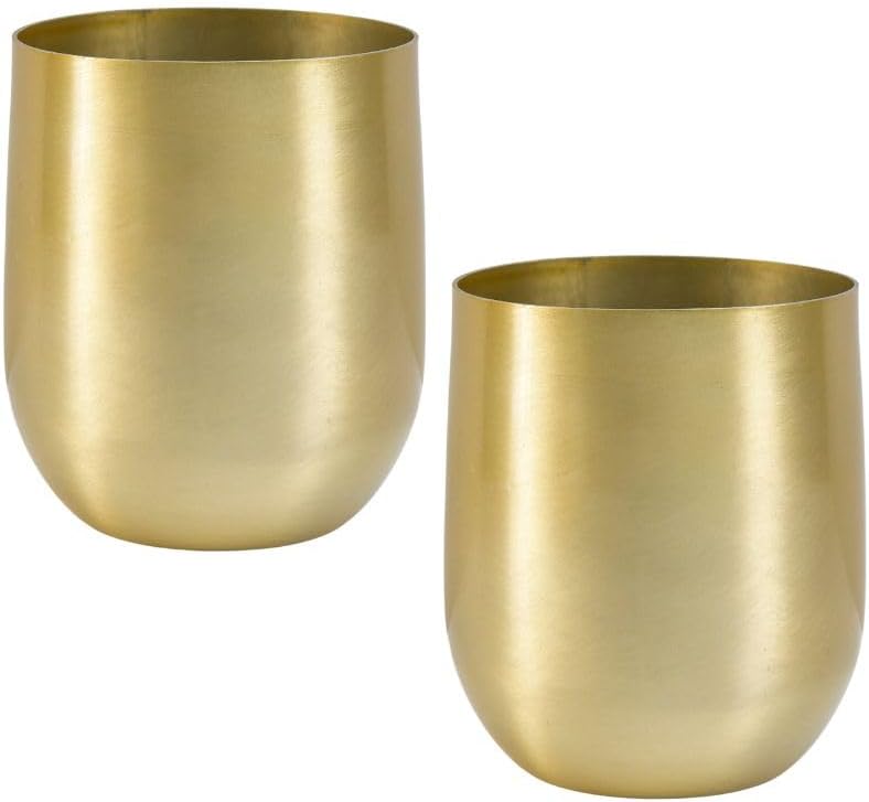 Serene Spaces Living Brass Look Aluminum Vase, Brass Decorative Accents Use as Brass Planter for Plant, Gold Flower Vase for Wedding or Event Centerpiece, Metallic Pot for Home, Small, Set of 2