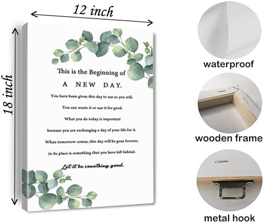 Inspirational This is the Beginning of a New Day Wall Art Positive Life Canvas Painting Motivational Poster Print for Home Bathroom Bedroom Living Room Office Decor Framed 12 * 18 Inch