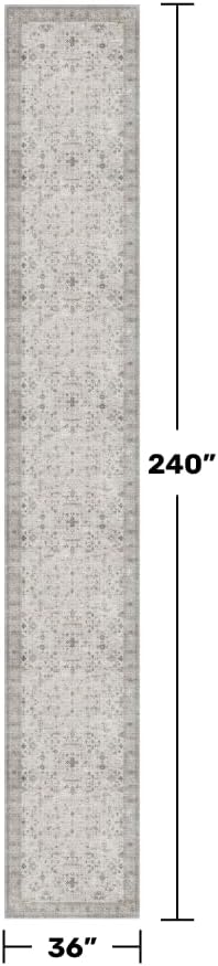 Geometric 3x20 Wide Hallway Runner - Light Gray with Taupe Accent, Boho Floral Pastel Decor, Washable Low Pile Non Slip Stain Resistant Rug for Long Kitchen, Hall Way