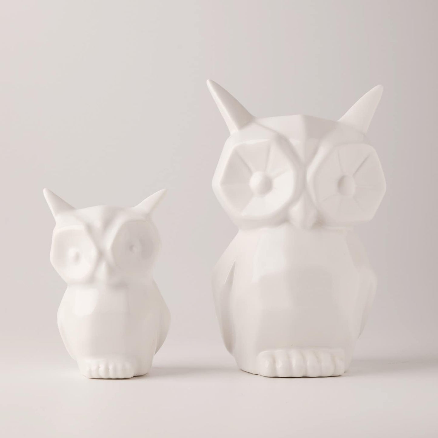 GOODSTART Glazed Ceramic Owl Statue for Home Decor - Modern Bird Figurine for Cabinet, Fireplace Mantel, Living Room, Bedroom - Ornaments and Gifts for Owl Lovers (White)