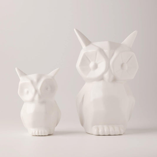 GOODSTART Glazed Ceramic Owl Statue for Home Decor - Modern Bird Figurine for Cabinet, Fireplace Mantel, Living Room, Bedroom - Ornaments and Gifts for Owl Lovers (White)