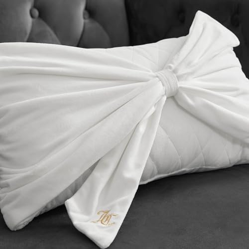 Juicy Couture Velvet Bow Designer Decorative Pillow - 10"x18", White