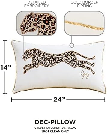 Juicy Couture – Decorative Accent Pillow Velvet Safari Leopard Premium Reversible Throw Pillow Living Room and Bedroom Décor Measures 14" x 24" Cheetah on White