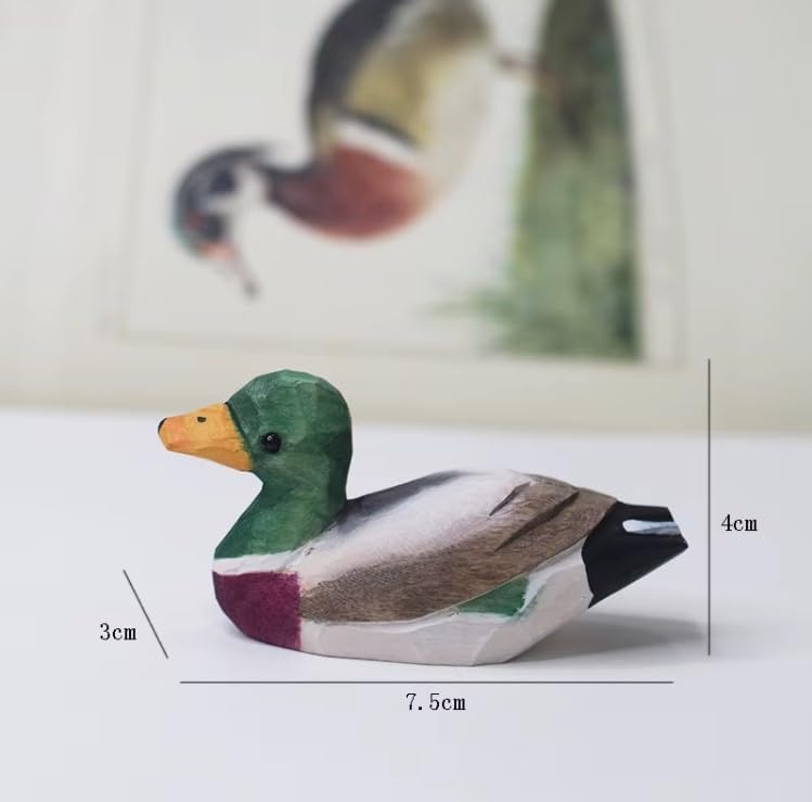 Hand-Carved Mallard Duck Figurine – Miniature Bird Statue, Handmade Wooden Waterfowl Carving, Rustic Wildlife Home Decor & Collectible. Nature-Inspired Gifts & Outdoor-Inspired Decorations