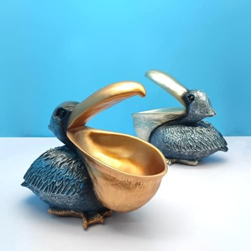 Creative Resin Statues The Pelican Statue Birds Figurines,Cell Phone and Keys Holder Adornments for Home & Office Desk Decor 8.1" inches (Blue)