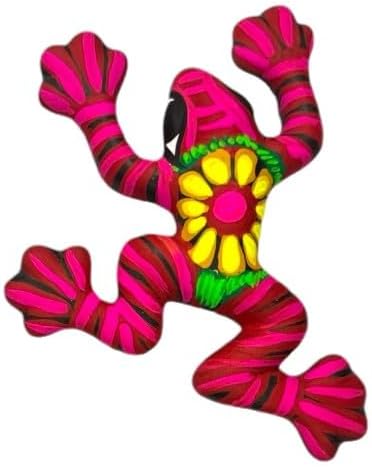Talavera Frog Guerrero Sculpture Mexican Pottery Folk Art Multicolor Home Decor Handmade Hand Painted Indoor Outdoor Garden 6" (Multicolor)