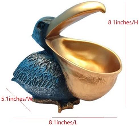 Creative Resin Statues The Pelican Statue Birds Figurines,Cell Phone and Keys Holder Adornments for Home & Office Desk Decor 8.1" inches (Blue)
