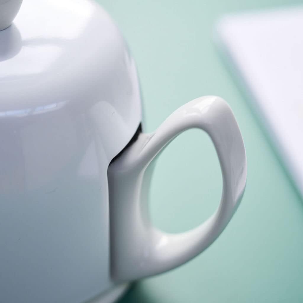 Degrenne Salam Luxury French Tea Pot - Porcelain Teapot with Stainless Steel Cover, Ceramic Tea Kettle for Loose Tea, Removable Infuser, 4 Cup Capacity, 24oz - Monochrome White
