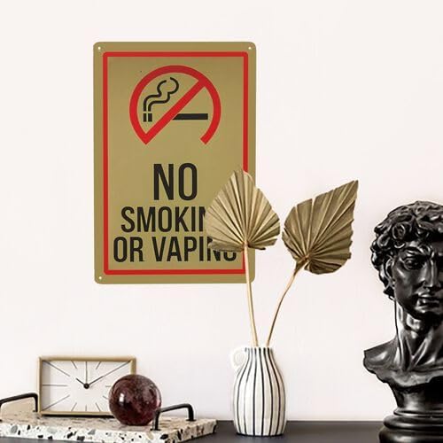 No Smoking or Vaping Metal Sign 8x12 Inch - Retro Wall-Mounted Durable Tin Sign with Pre-Drilled Holes, Easy Install for Home, Office, Bar, Restaurant Farmhouse & Americana Decor