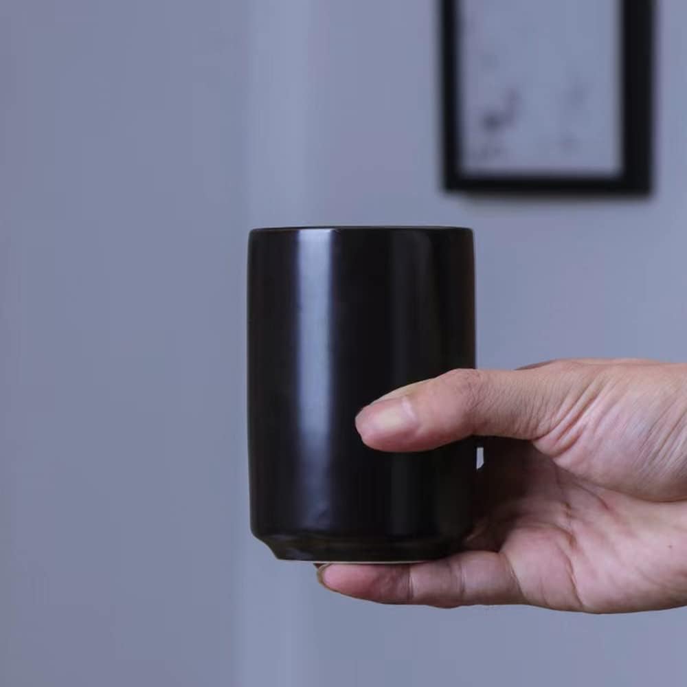Japanese Simple Black and White Style, handleless Ceramic Mug, Tea Cup, Toothbrush Holder, Coffee Cups (Black)
