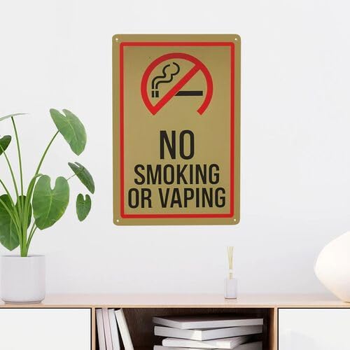 No Smoking or Vaping Metal Sign 8x12 Inch - Retro Wall-Mounted Durable Tin Sign with Pre-Drilled Holes, Easy Install for Home, Office, Bar, Restaurant Farmhouse & Americana Decor