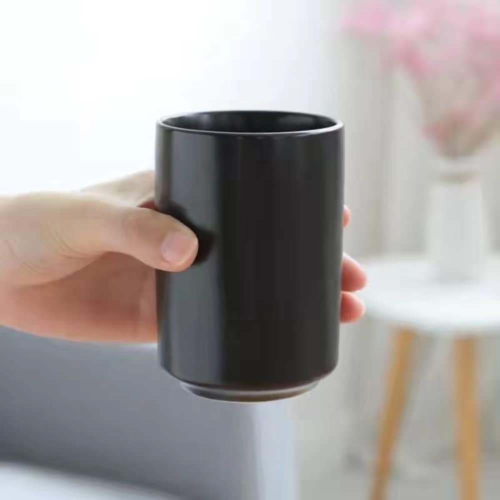 Japanese Simple Black and White Style, handleless Ceramic Mug, Tea Cup, Toothbrush Holder, Coffee Cups (Black)