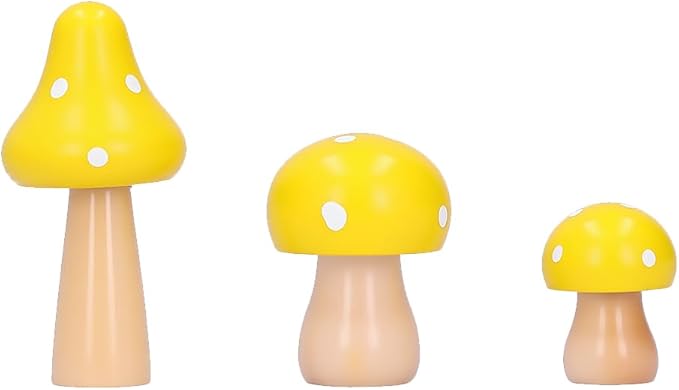 3Pcs Mushroom Decor Wooden Mini Figures Fairy Garden Accessories 2.9in 1.8in 1.2in Cute Miniature Mushrooms Home Decor for Bedroom Office Bonsai Fairy Garden Yellow