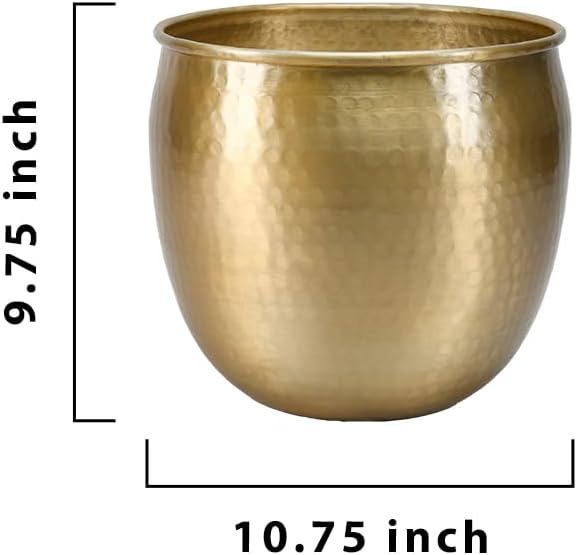 Serene Spaces Living Gold Brass Look Vintage Aluminum Vase - Perfect Decorative Accent for Plants, Weddings, and Events, Metallic Pot for Home, Large, Measures 10.75" Diameter and 9.75" Tall