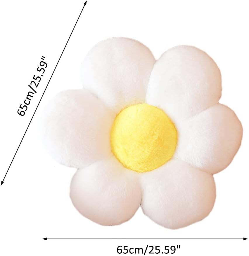 lannery Flower Plush Throw Pillows, Flower Floor Pillow Seating Cushion Toy for Reading, Room, Watching TV (25.6", White-2)