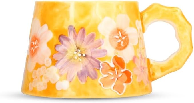 13oz ceramic mug, enlarged and thickened breakfast cup, suitable for spring, summer, autumn and winter, hand-painted cup, a personalized gift for girlfriend.