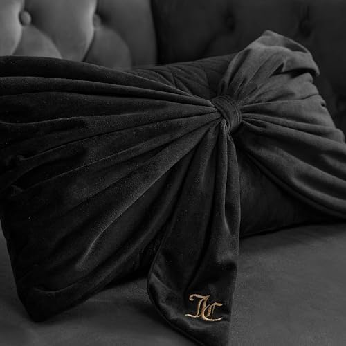 Juicy Couture Rectangle 1-Piece Decorative Accent, Premium Reversible Throw Pillow, Living Room and Bedroom Décor, 10"x18", Velvet Bow-Black