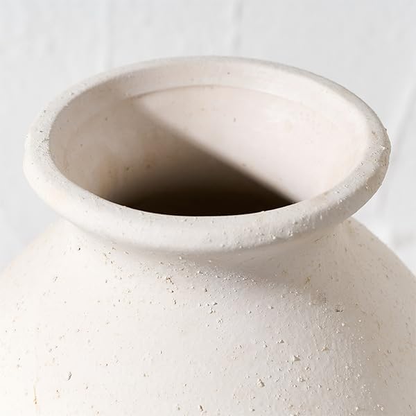 LUKA Ceramic Rustic Farmhouse Vase, 9.2 inch Whitewashed Terracotta Vase, Pottery Decorative Vases,Clay Decorative Vases for Home Decor, Table, Living Room, Shelf, Mantel Decoration(Off-White)