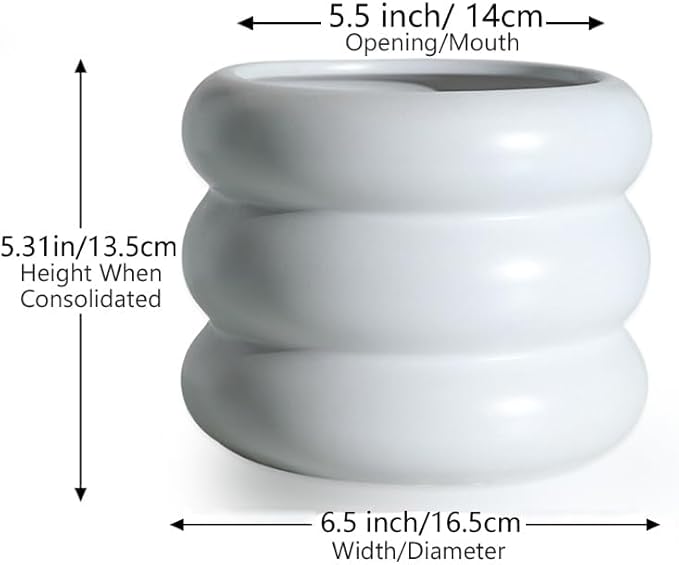 6.5 Inch Modern White Ceramic Planter Pot with Drainage Holes, Suitable for Indoor Plants, Cute Unique Planters for Home & Office Decor
