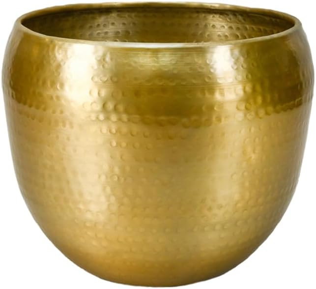 Serene Spaces Living Brass-Look Aluminum Cachepot: Handcrafted in India, Elegant Wedding & Home Decor, Vintage Planter for Indoor Plants, Flowers, Table Centerpieces, Small, 13" Diameter & 10.5" Tall