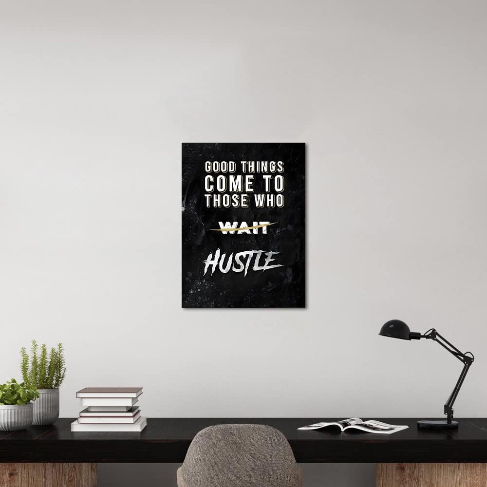Black and White Letter Good Things Comes After Those Who Hustle Inspirational Posters and Prints Motivational Quote Art Wall Pictures for Living Room Office Framed Easy to Hang-18 Wx24 H