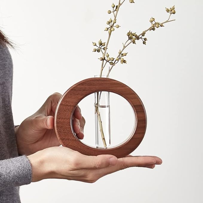 WONQEXZ Tabletop Vase,Modern Boho Planter Propagation Vase - Indoor Plant Pots for Desk Decor - Black Walnut Wooden Flower Vase - Plant Gift-Plants Not Included