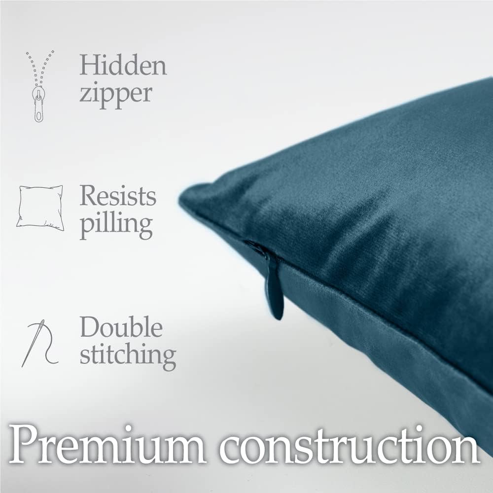 lalaLOOM Velvet Throw Pillow Covers, Set of 2, 18x18 Decorative Square Pillows Home Decor, Soft Accent Cases, Silky Machine Washable Pillowcases for Sofa, Couch, Bedroom, Living Room, Peacock