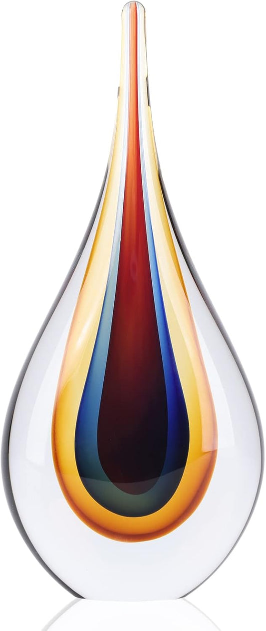 DOVDOV Blown Glass Sculpture, Collectible Stained Glass Art Statue, Unique Teardrop Ornament, Suitable for Office, Bookshelf, Dressing Table, Living Room Coffee Table, or Mantelpiece Display.