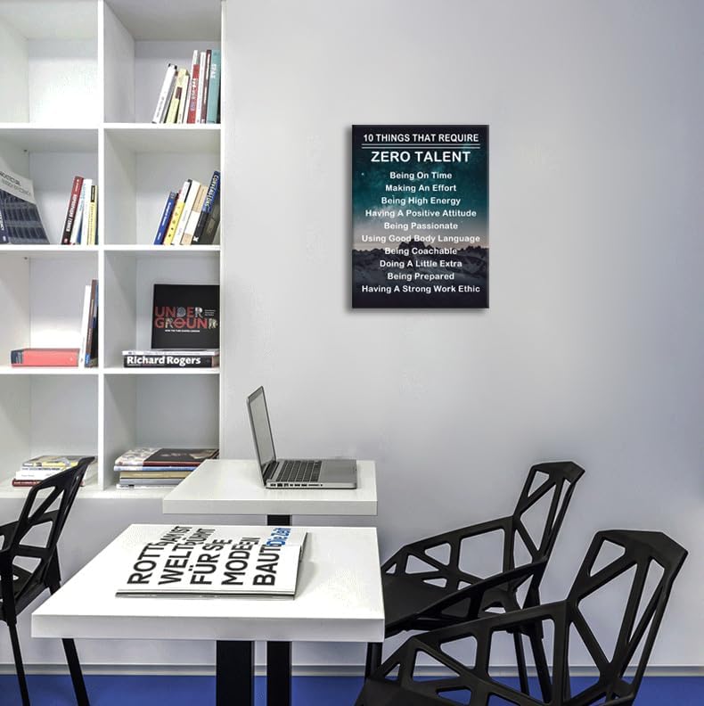 Inspirational Canvas Wall Art Motivational Painting Positive Quotes Poster Ten Things That Require Zero Talent Posters Print Office Wall Decor Artwork for Home Living Room Framed[18''W X 24''H]