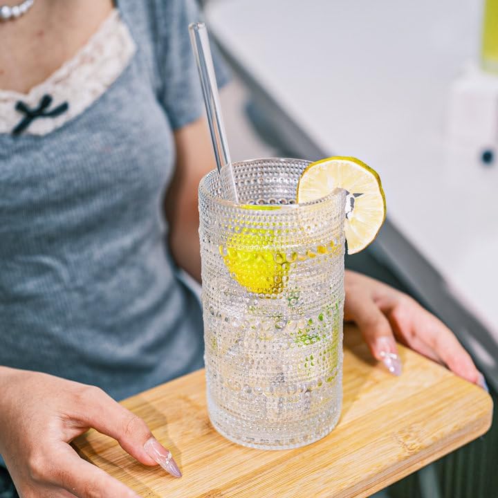 Hobnail Drinking Glasses Vintage Glassware SetVintage Glassware Set (12CLEAR-ADD STRAWS)