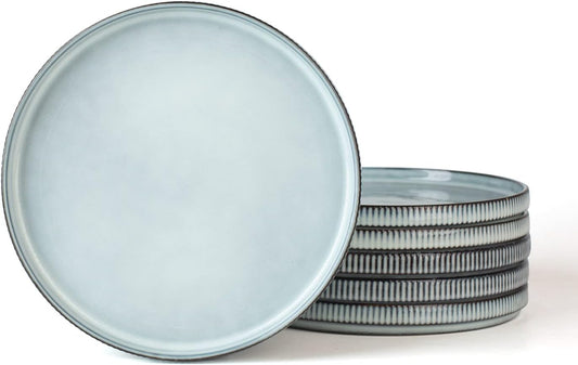 famiware Star Salad Plates for 6, 8 inches Plate Set, Stoneware Dinnerware, Small Dinner Plates for Dessert, Salad, Appetizer, Smoky Blue