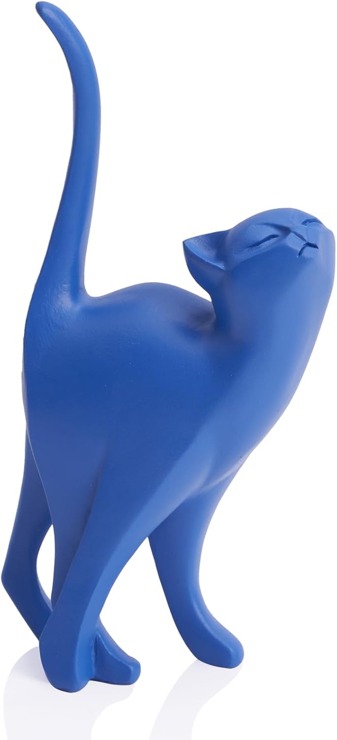 Blue Cat Statue Modern Abstract in Multiple Colors, Ideal Indoor Decor & Gift for Cat Lovers, Artistic Home Accents