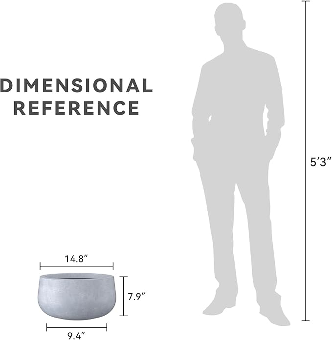 Kante 15.7" Dia Round Concrete Planter, Outdoor Indoor Garden Plant Pots with Drainage Hole and Rubber Plug, Modern Curvaceous Design, Slate Gray