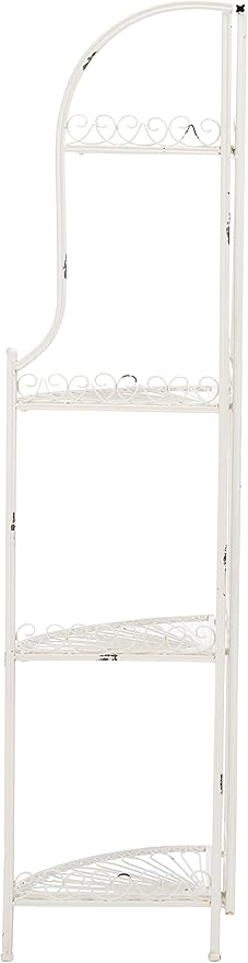SAFAVIEH PAT5013B Outdoor Collection Abarrane Antique White Wrought Iron 4-Tier Corner Shelf