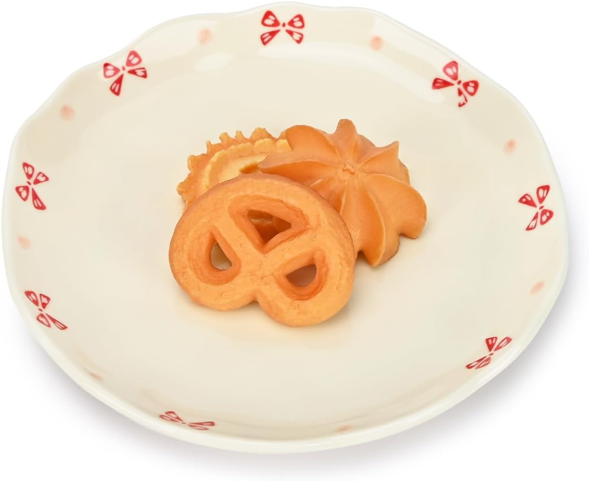 Koythin Ceramic Dessert Plates, Cute Fruits Dinner Plate, Creative Plates Design, Printed Flowers Dinnerware for Office and Home, Kitchen Plates for Desserts (Cute Bow)