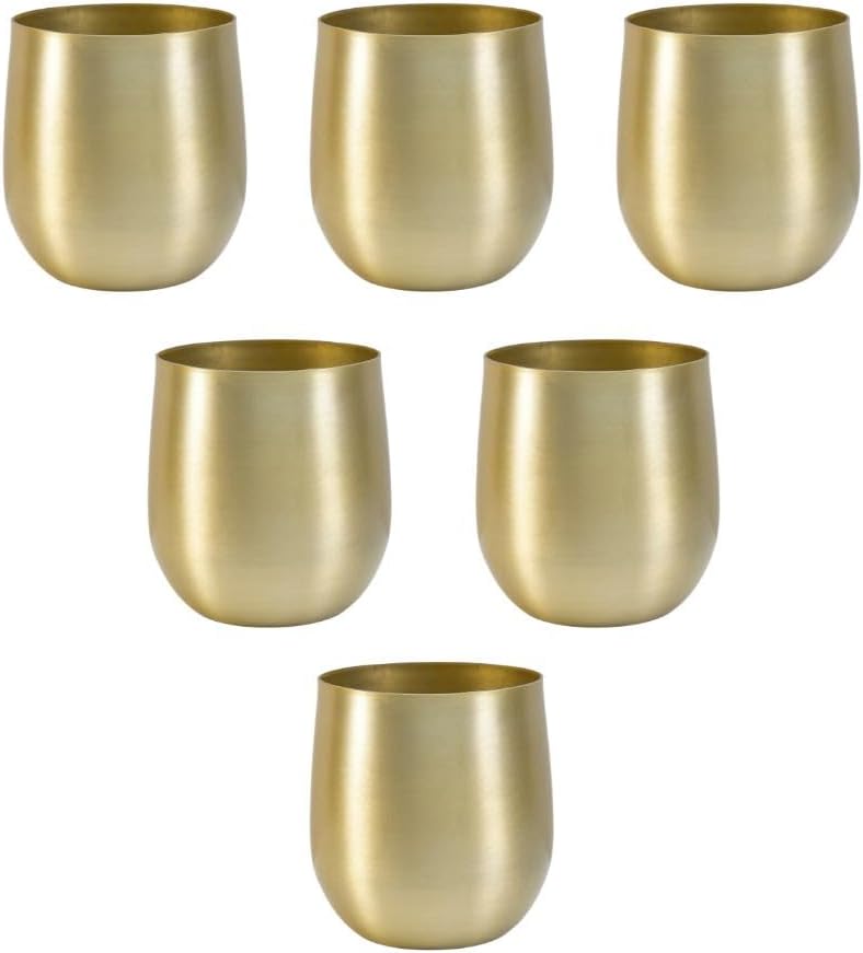 Serene Spaces Living Brass Look Aluminum Vase, Brass Decorative Accents Use as Brass Planter for Plant, Gold Flower Vase for Wedding or Event Centerpiece, Metallic Pot for Home, Medium, Set of 6