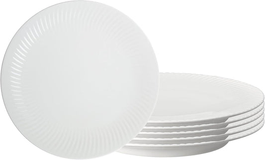 Denby - Arc White Porcelain Medium Plates Set of 6-9 Inch Glazed, Dishwasher Microwave Oven Safe - Scratch Chip Resistant Lunch, Appetizer, Dessert Plates - Dinnerware Plate Set
