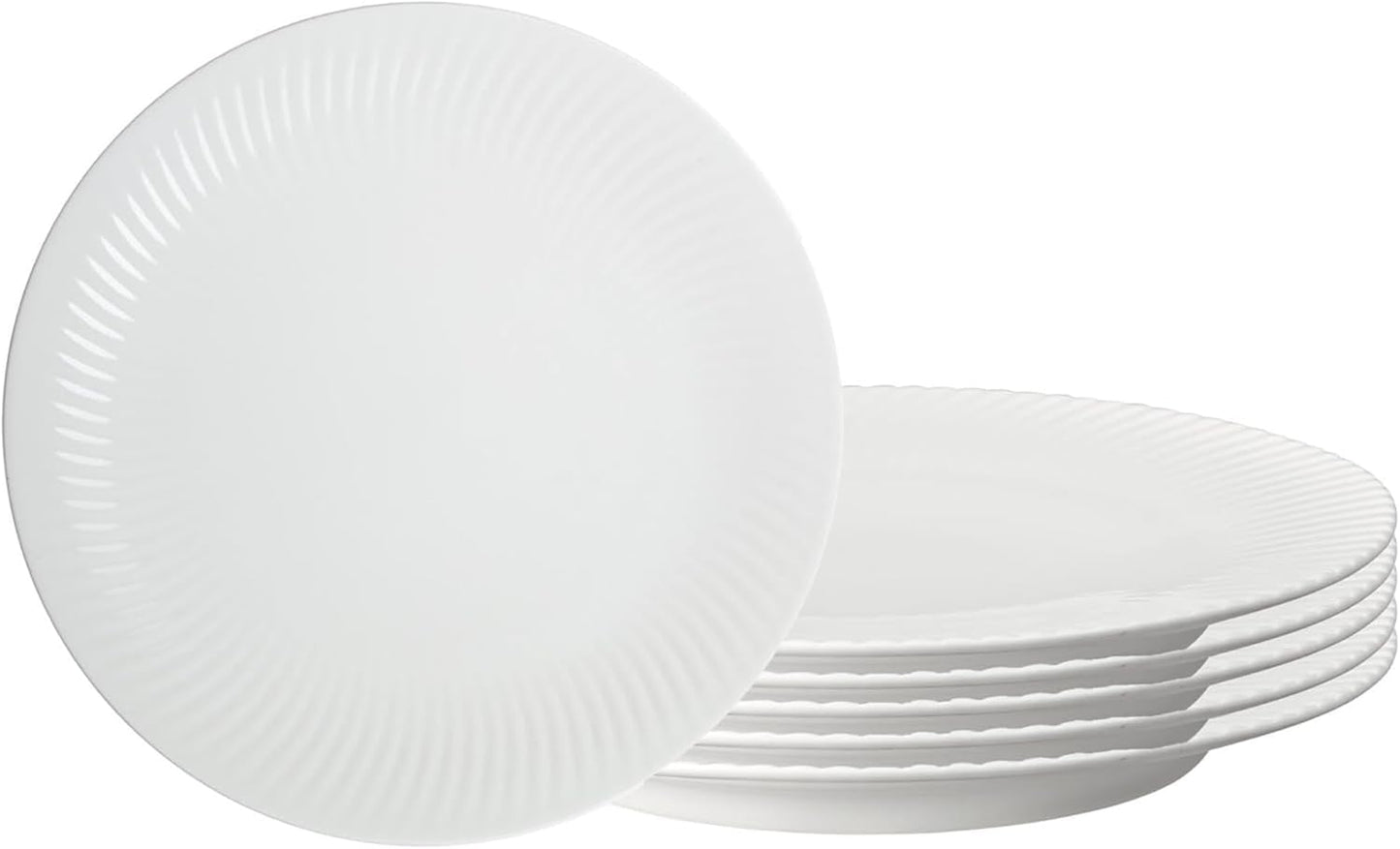 Denby - Arc White Porcelain Dinner Plates Set of 6 - Dishwasher Microwave Safe, 10.8" Large White Plates With Curve Design - Scratch Chip Resistant Tableware