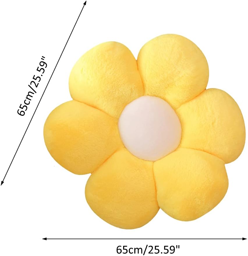 lannery Flower Plush Throw Pillows, Flower Floor Pillow Seating Cushion Toy for Reading, Room, Watching TV (25.6", Yellow-2)