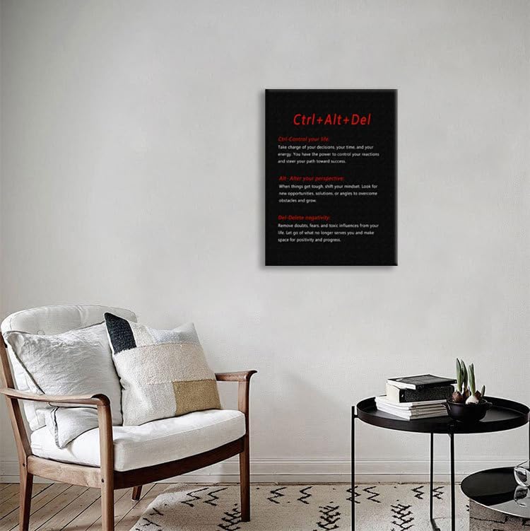 Inspirational Quote Canvas Wall Art Motivational Ctrl Alt Del Painting Poster Inspiring Entrepreneur Picture Prints Artwork Decor Framed for Home Office Living Room Ready to Hang[18''W X 24''H]