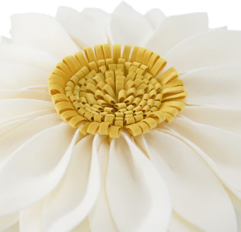 JWH 3D Flower Throw Pillow Cover Aesthetic Decorative Daisy Accent Pillow Case Hand Crafted Cushion Round Floral Pillowcase for Home Bed Couch Bedroom Chair 12 Inch Beige