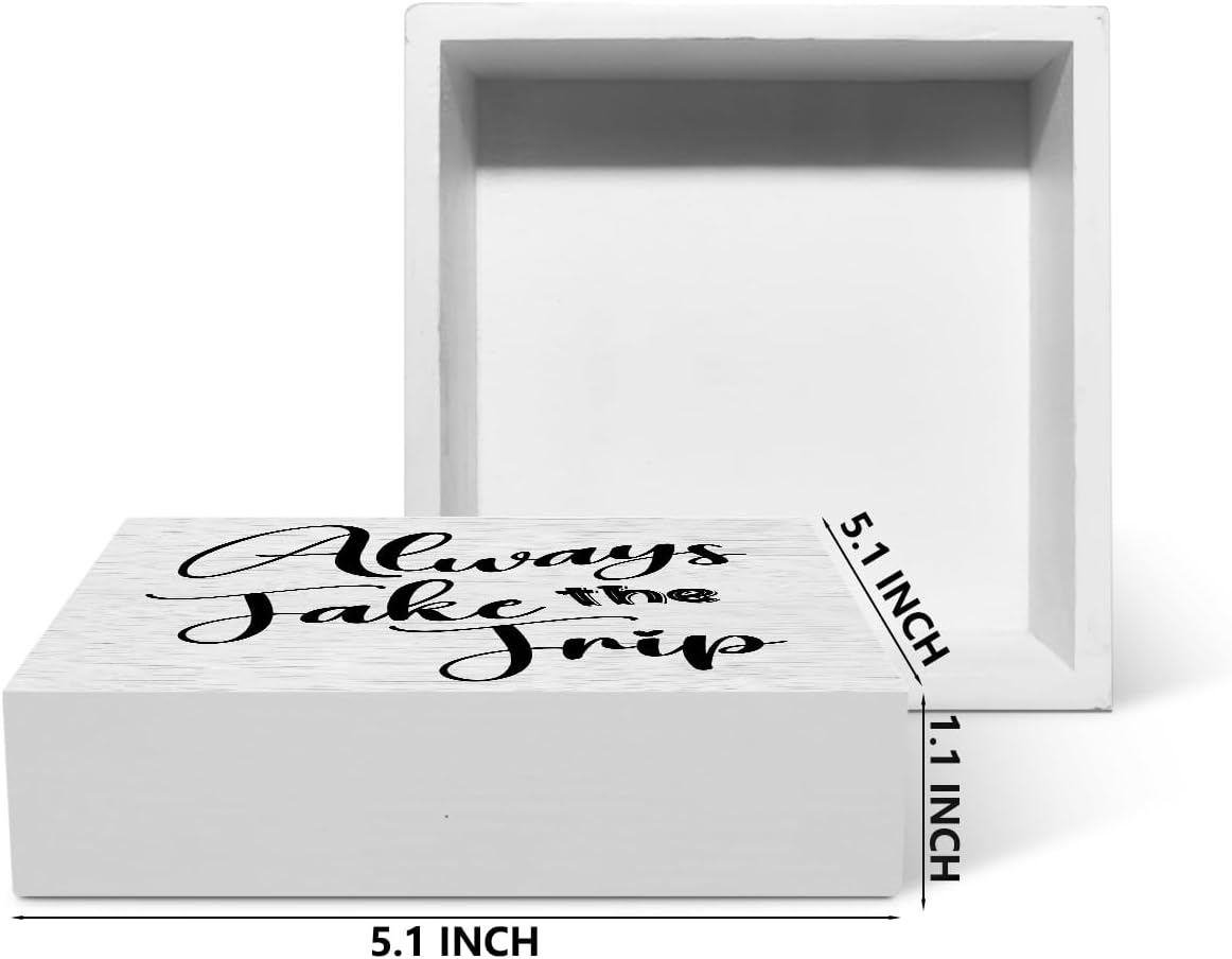 Funny Trip Travel Essentials Rustic Wooden Box Sign, Desk Decor Inspirational Adventurer Gift Office Desk Accessories for Table Shelf Home Classroom Cubicle Decorations Wood Block Box Traveler Sign