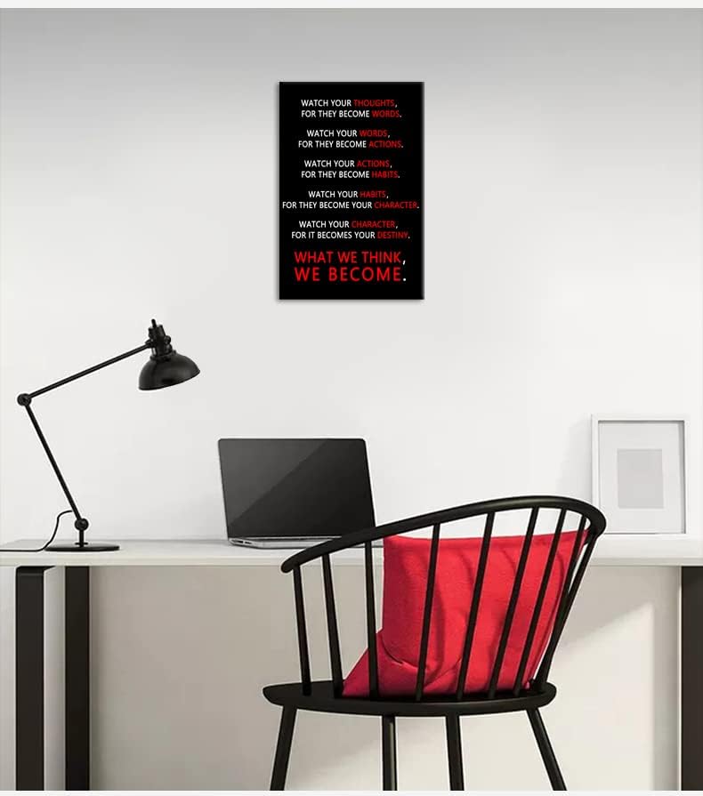 Inspirational Wall Art Watch Your Thoughts Poster Motivational Quotes Canvas Pictures Canvas Prints Artwork for Living Room Bedroom Gym Office Wall Decor Framed Ready to Hang[12''W X 18''H]