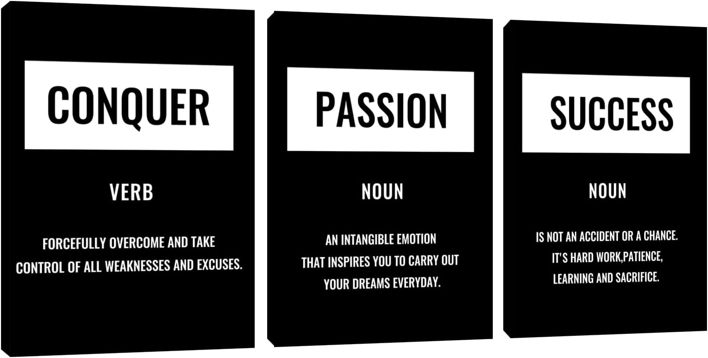 Inspiring Canvas Wall Art for Bedroom Motivational Black and White Success Wall Art Painting Wall Decor Modern 3 Piece Prints Artwork Home Office Decor Inspirational Pictures Poster Framed (48"Wx24"H)