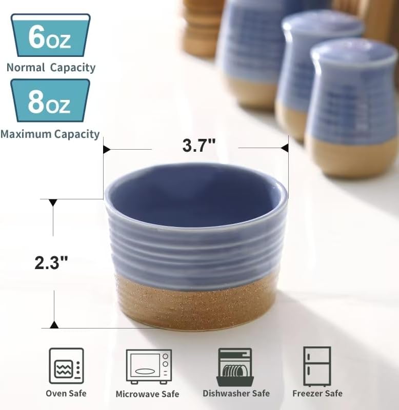 Hasense Ceramic Ramekins 8 oz, Creme Brulee Ramekins Set of 6, Small Baking Bowls for Pudding, Snack, Ice Cream, Serving Dip, Custard Cups, Holiday Gift, Oven Safe, Blue-purple