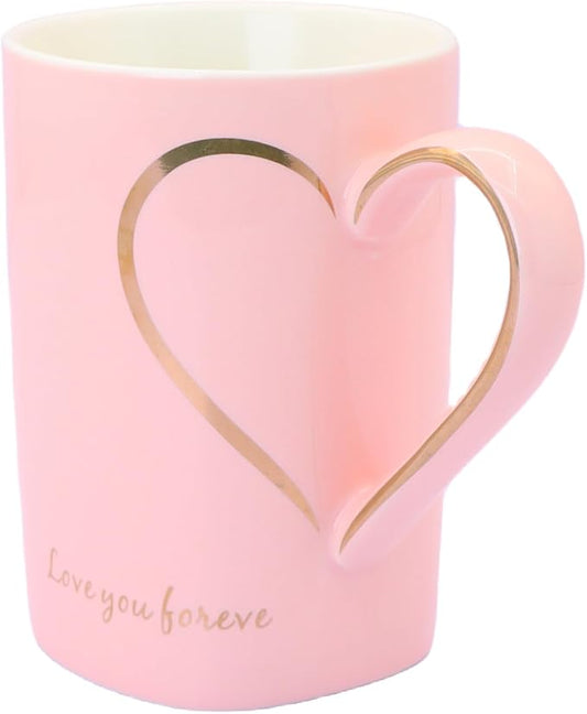 12oz Ceramic Coffee Mug Pink Coffee Mug Heart Shaped Pattern Design Heart Gift for Mother's Day Women Mom