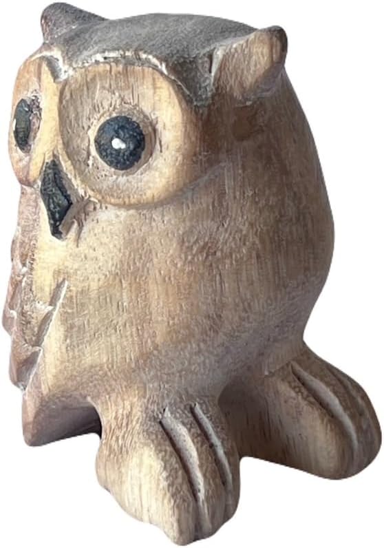 Lovely Wooden Hand Carved Wooden Animal Statue, Boho Decor Sculpture Art Decorative Rustic Home Decor Accent Handmade Handcrafted Decoration (Owl)