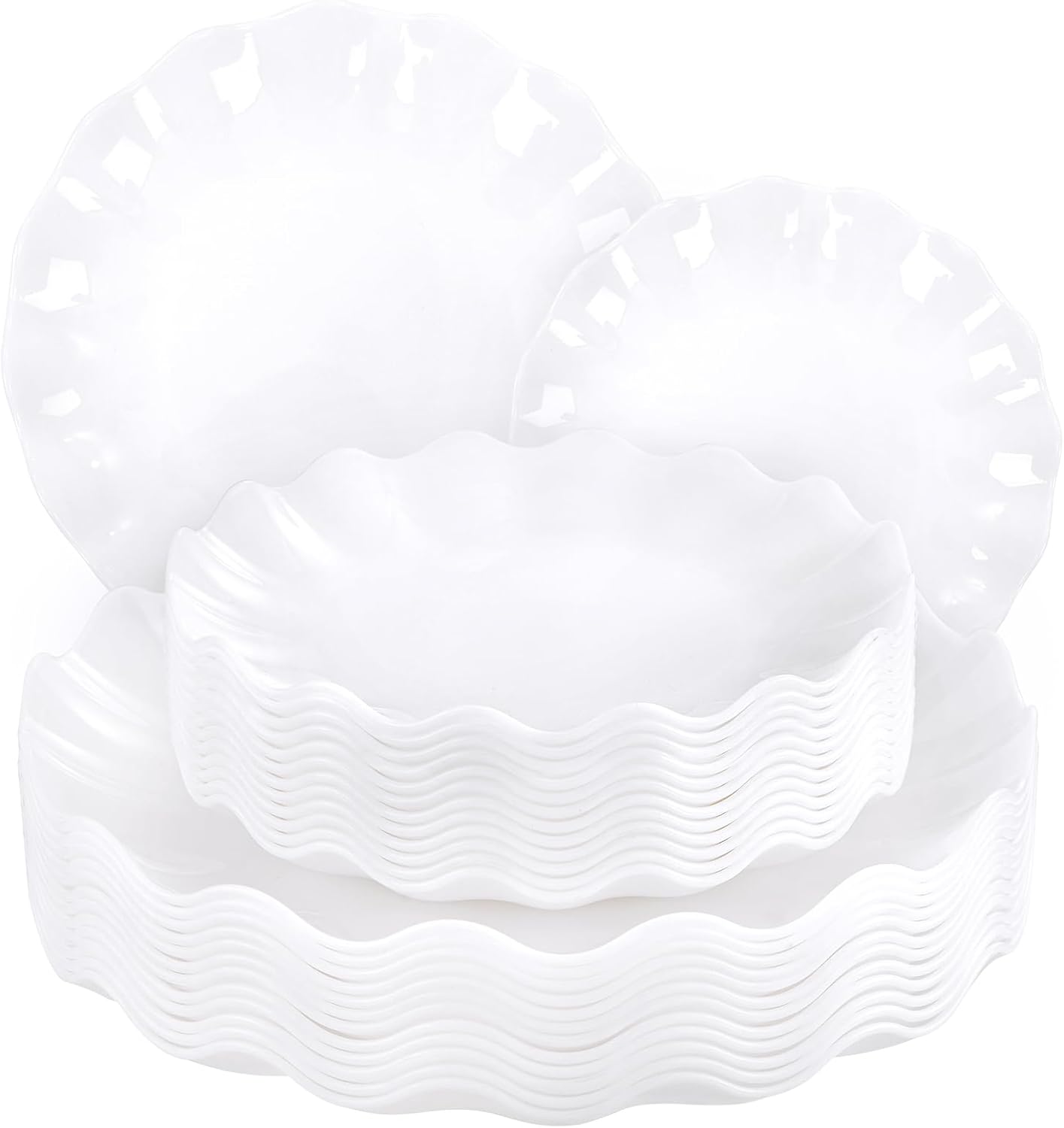 LIYH 24 Pcs White Plastic Plates Reusable - Unbreakable Party Plates, Microwave & Dishwasher Safe Camping Plate Sets Perfect for Parties, Birthday, Picnics, BPA Free (12Guests)